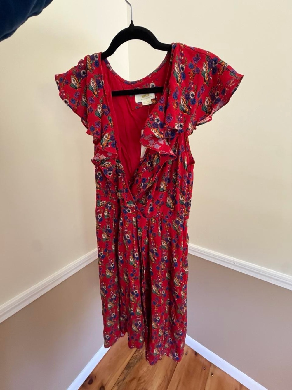 Maeve Red Floral Wrap-Style Dress